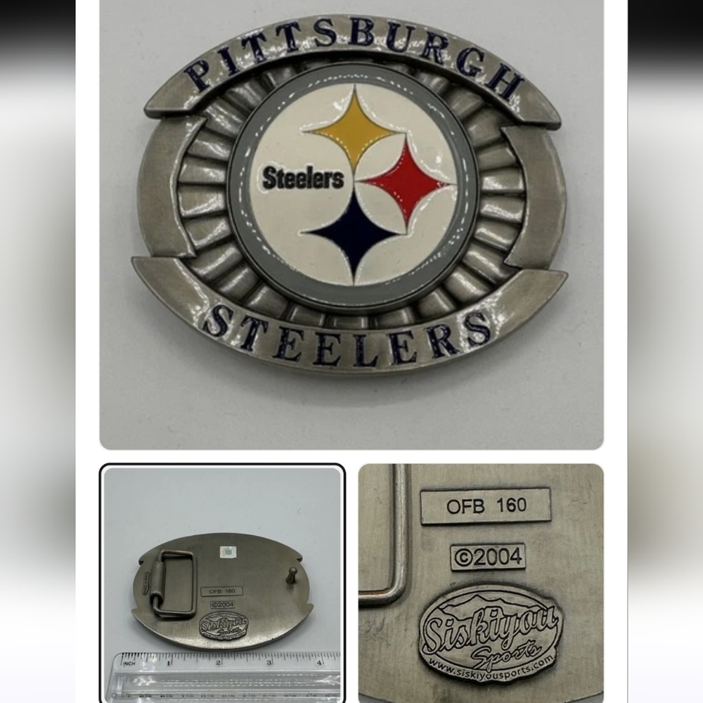 NFL Pittsburgh Steelers Silver and Multicolor Belt Buckle
